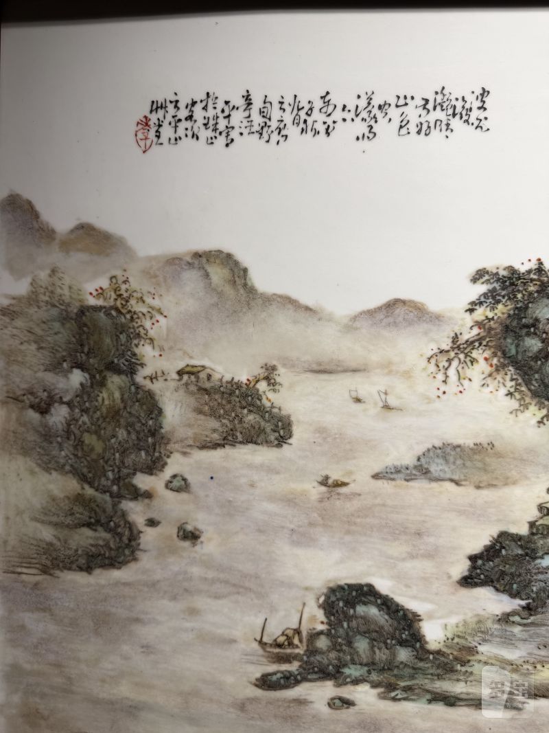 民国 “汪野亭”绘浅绛彩苏轼山水诗意图挂屏 - 图7